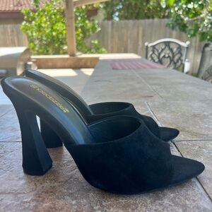 Shoe Dazzle Black Suede Mules